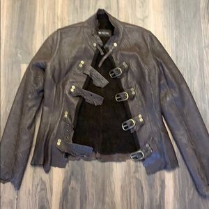 Raw Edge leather shearling rocker jacket